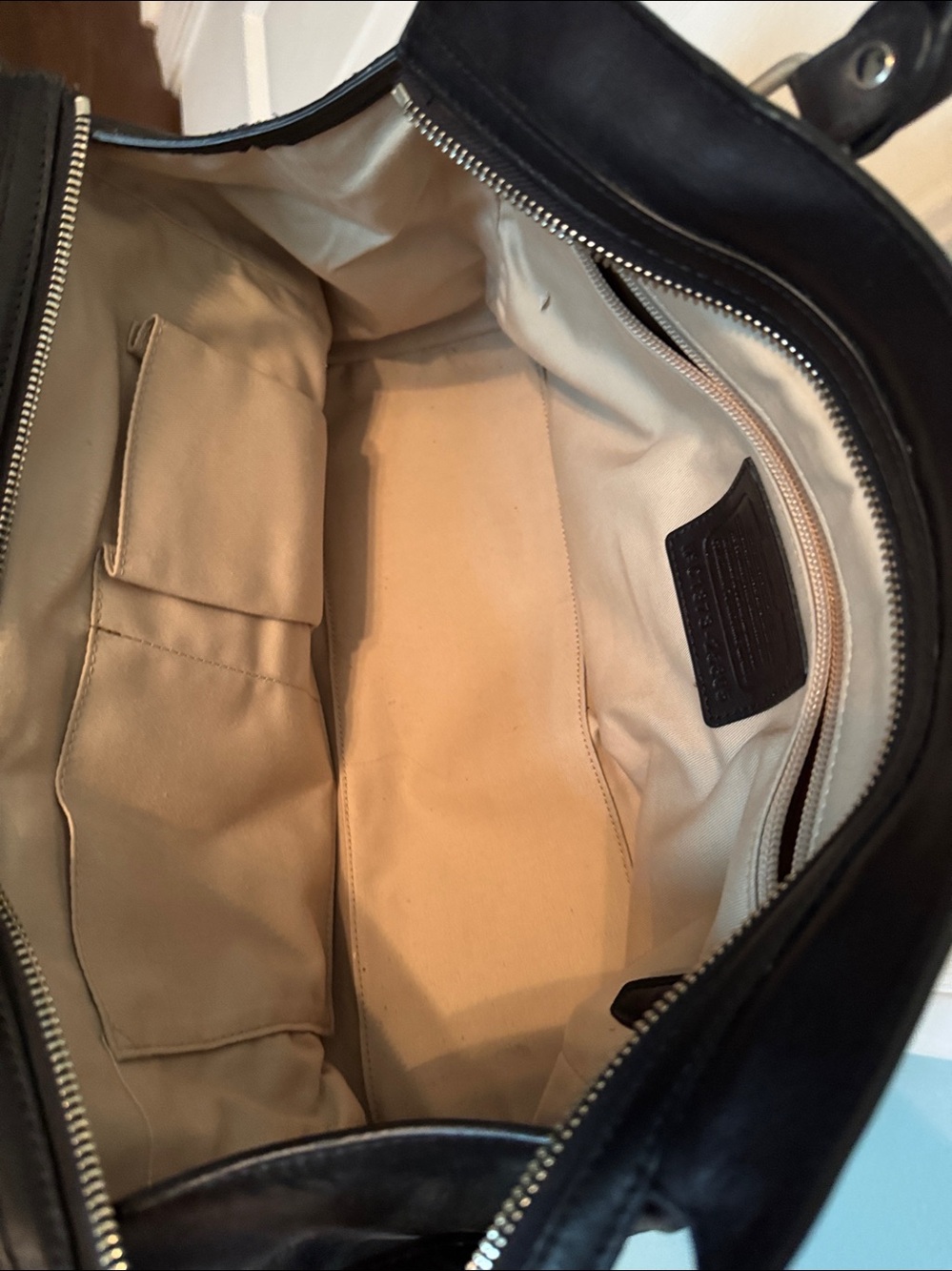 Coach Two-Tone Leather Satchel - Cream and Black - Picture 6 of 6
